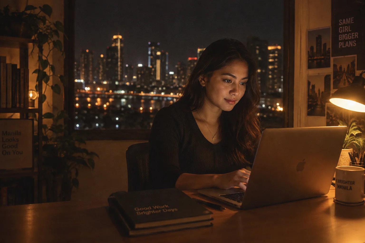 An OptiNizers remote professional working from home at night in Manila